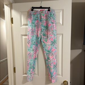 Floral Print Pants in Pink and Green